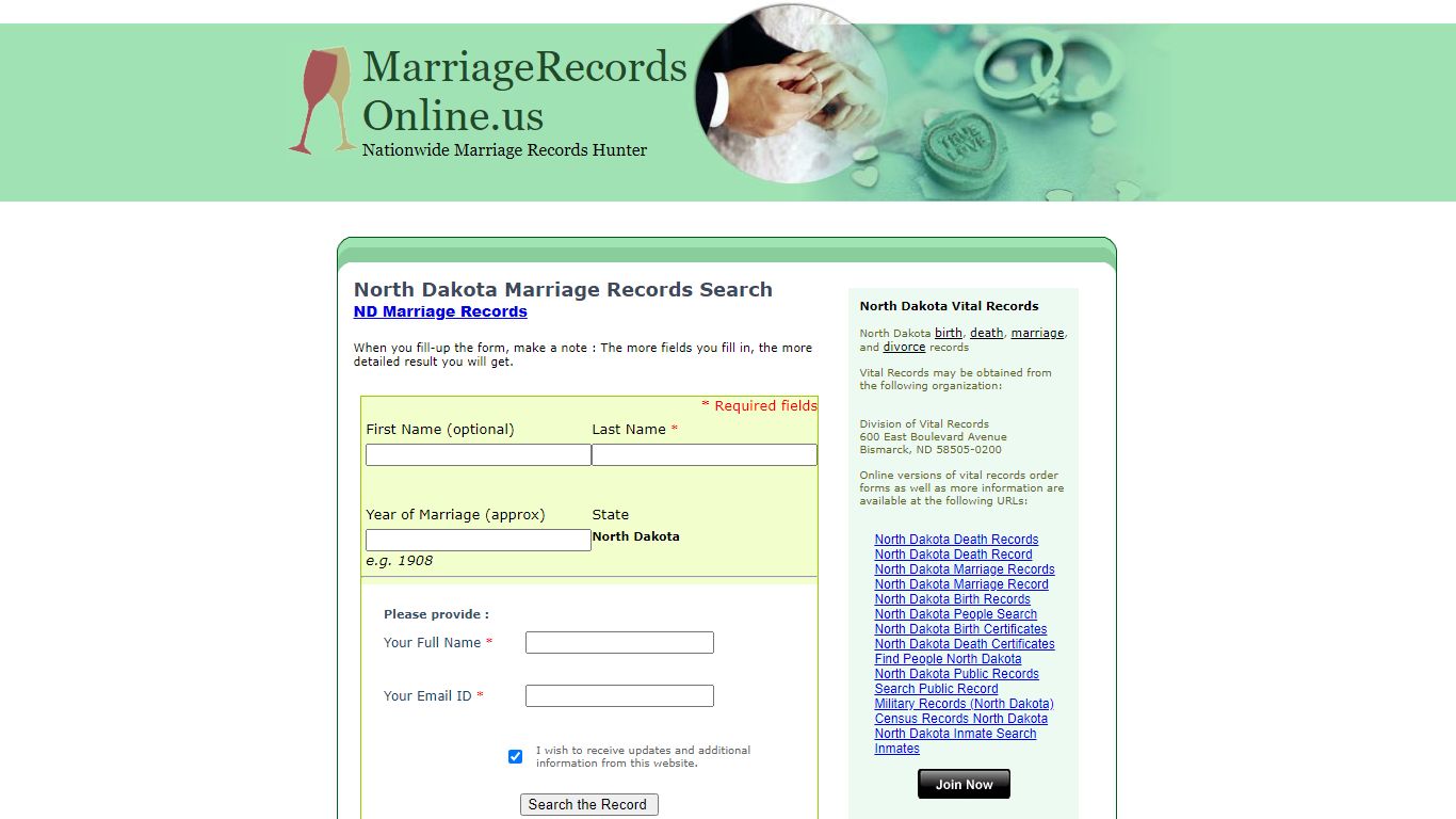 North Dakota Marriage Records Search