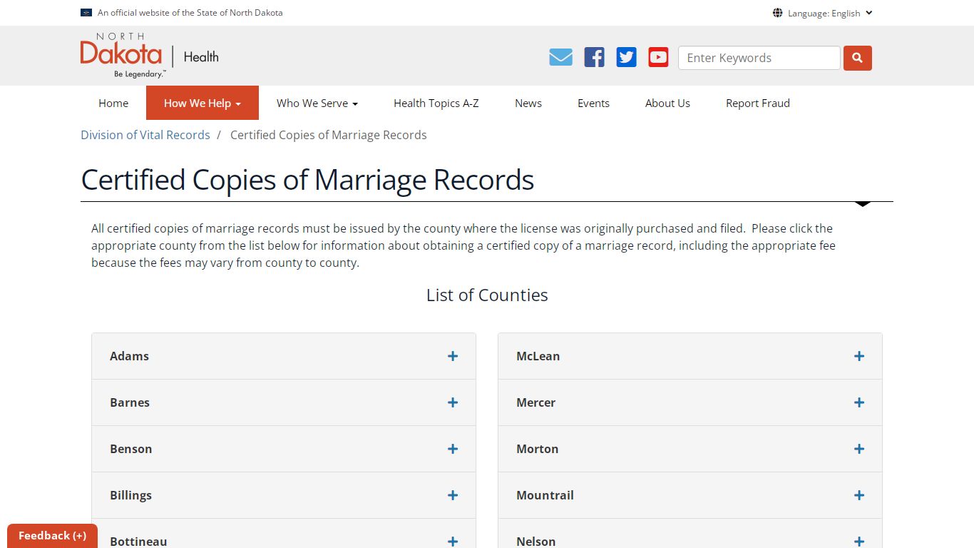 Certified Copies of Marriage Records | Department of Health